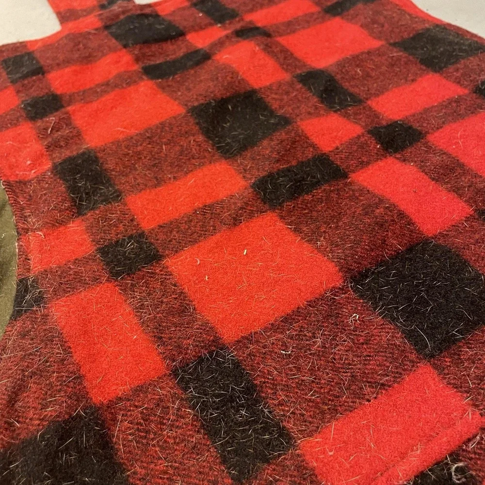 Filson Dog Coat Jacket Green Waxed Canvas Red Plaid Wool Blend Warm Tin Cloth